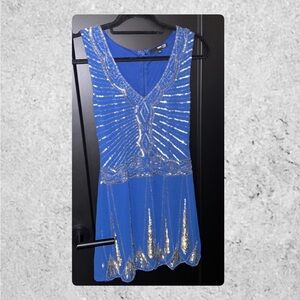 CV THE COOLEST 🪩London embellished blue silver sequin dress TFNC